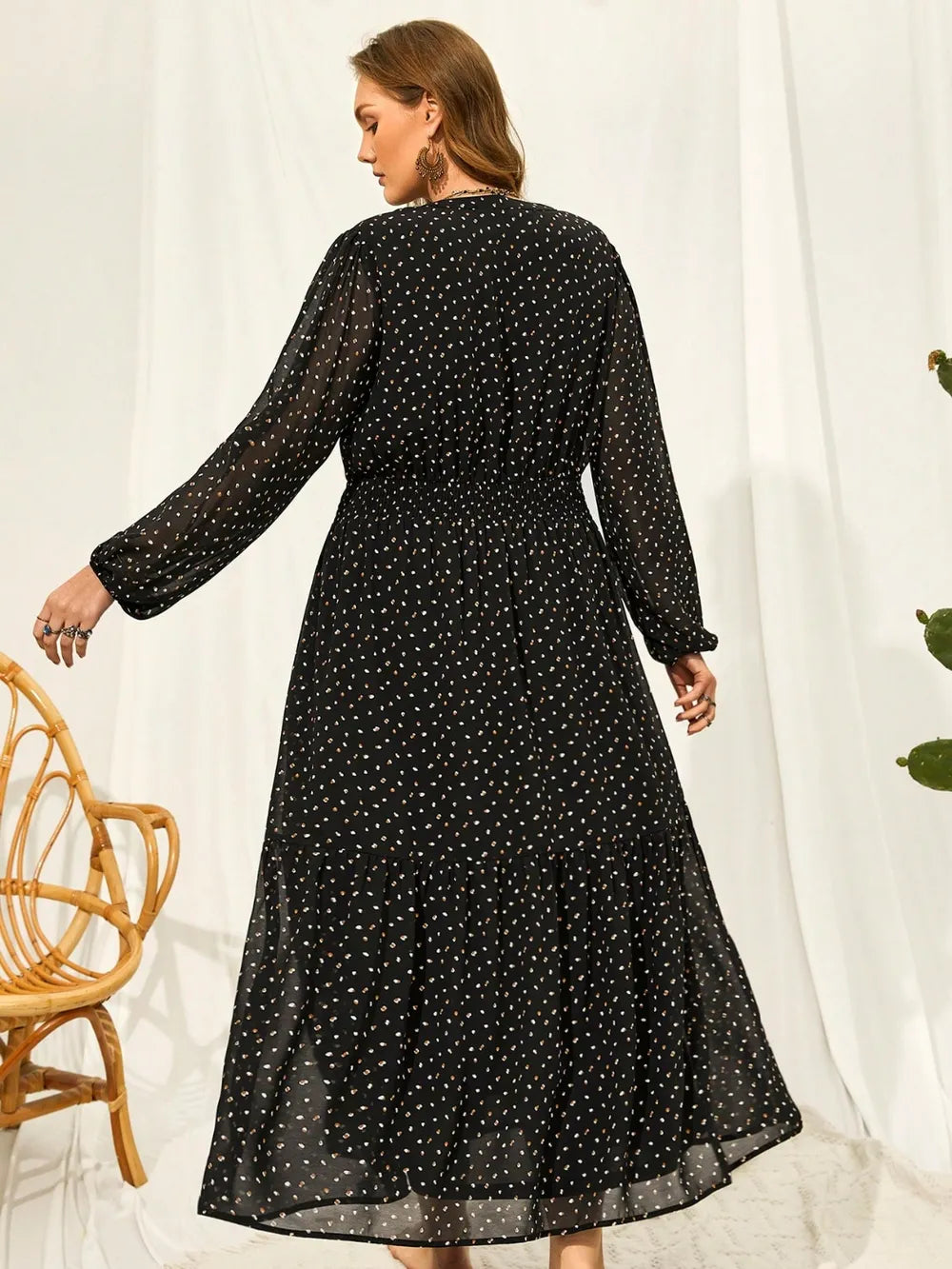 Plus Size Embroidered Tassel Balloon Sleeve Dress - Premium Dresses from Trendsi - Just $59.99! Shop now at Handbags Specialist Headquarter