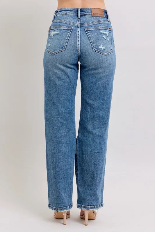 Judy Blue Full Size High Waist Heavy Destroy Straight Jeans Plus Size - Premium Women / Jeans & Denim from Trendsi - Just $62.99! Shop now at Handbags Specialist Headquarter