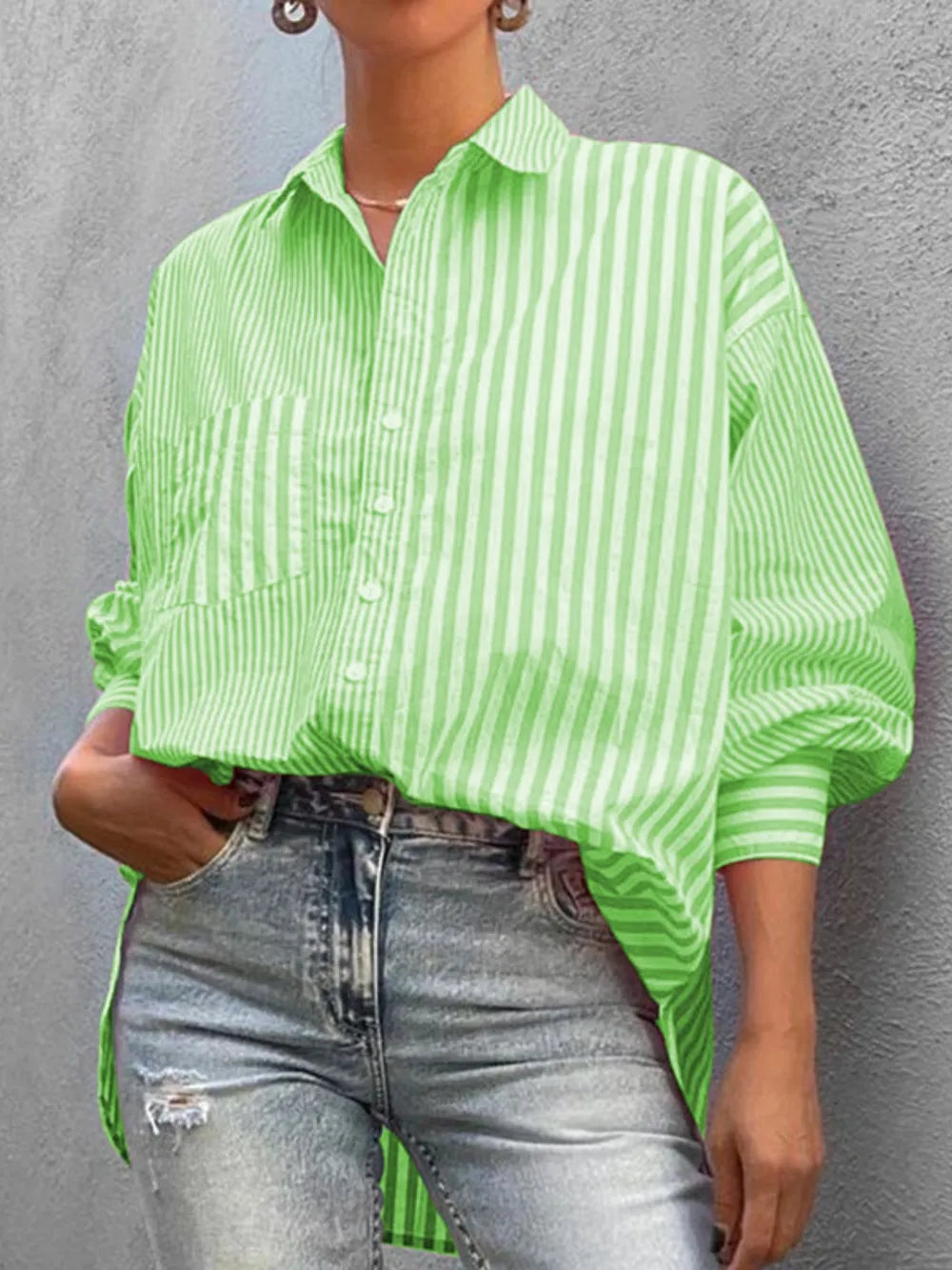 Striped Button Down Long Sleeve Shirt - Premium Women's Down Shirt Tops from Trendsi - Just $26.26! Shop now at Handbags Specialist Headquarter