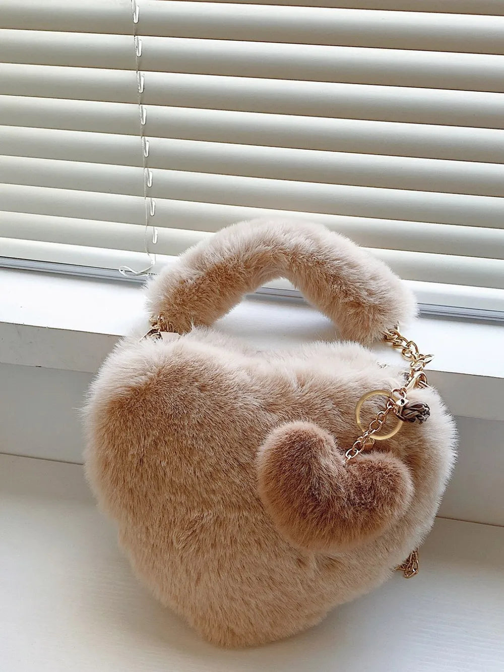 Heart Shape Faux Fur Handbag - Premium handbags from Trendsi - Just $19.99! Shop now at Handbags Specialist Headquarter