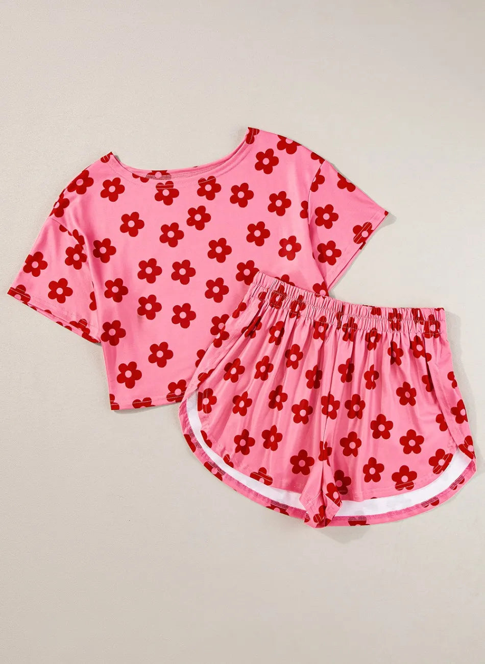 Floral Cropped Tee and Shorts Lounge Set - Premium Sleepwear from Trendsi - Just $25.99! Shop now at Handbags Specialist Headquarter
