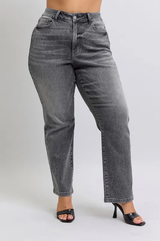 Judy Blue Full Size High Waist Rhinestone Straight Jeans Plus Size - Premium Women / Jeans & Denim from Trendsi - Just $81.99! Shop now at Handbags Specialist Headquarter