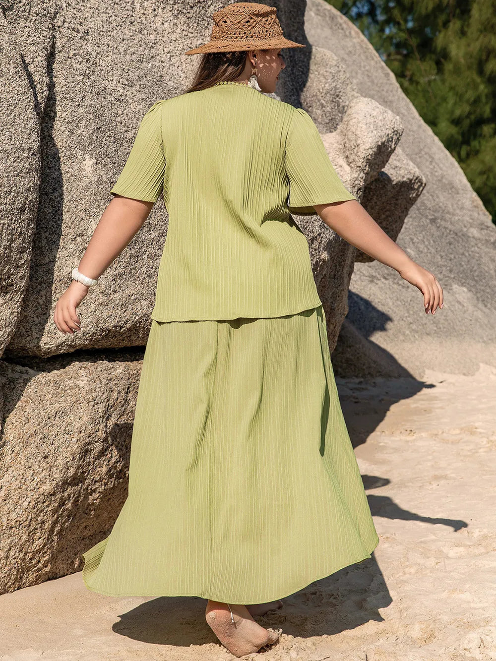 Plus Size V-Neck Half Sleeve Top and High-Low Skirt Set - Premium from Trendsi - Just $47.99! Shop now at Handbags Specialist Headquarter