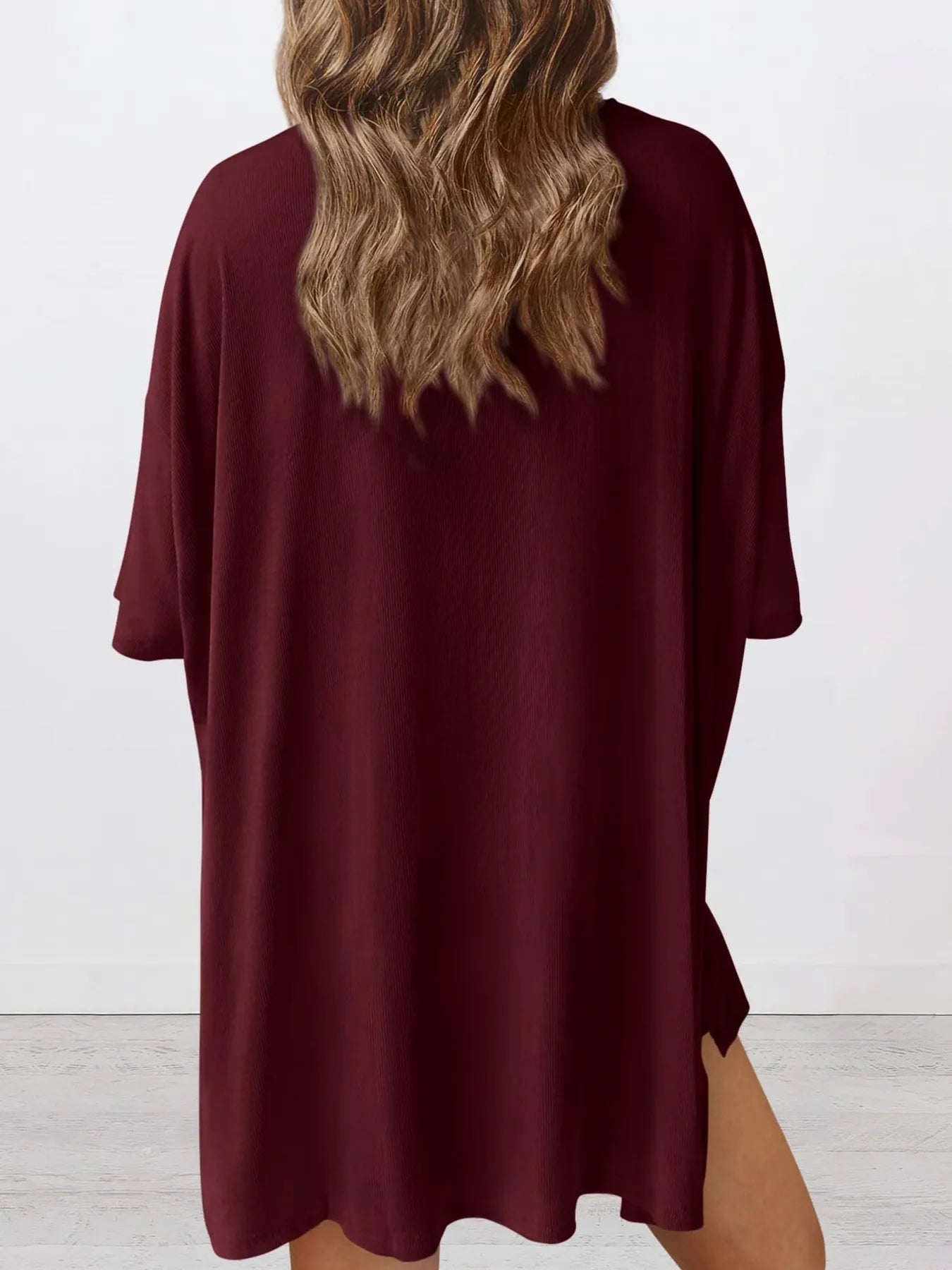 Full Size Oversized Slit Round Neck Top and Shorts Lounge Set Plus Size - Premium Sleepwear from Trendsi - Just $28.99! Shop now at Handbags Specialist Headquarter