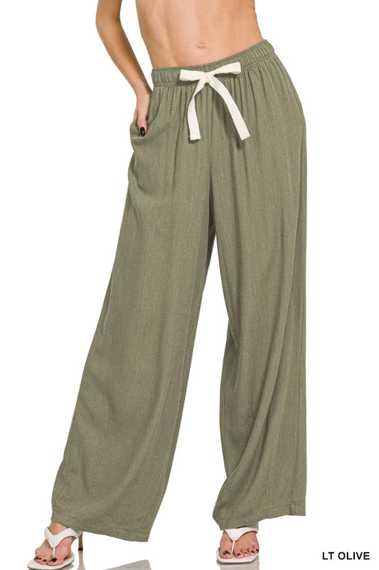 Zenana Linen Drawstring Pants - Premium Women Pants from Trendsi - Just $36.99! Shop now at Handbags Specialist Headquarter
