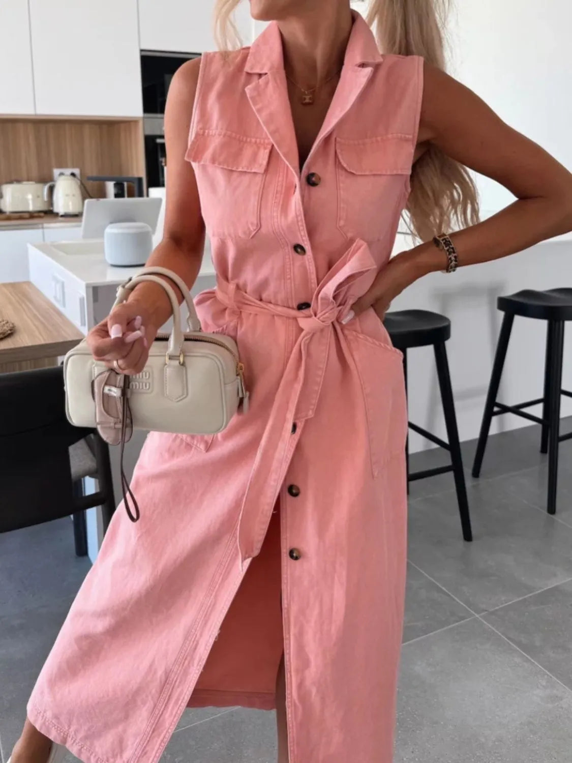 Button Front Sleeveless Denim Dress - Premium Women / Jeans & Denim from Trendsi - Just $51.62! Shop now at Handbags Specialist Headquarter