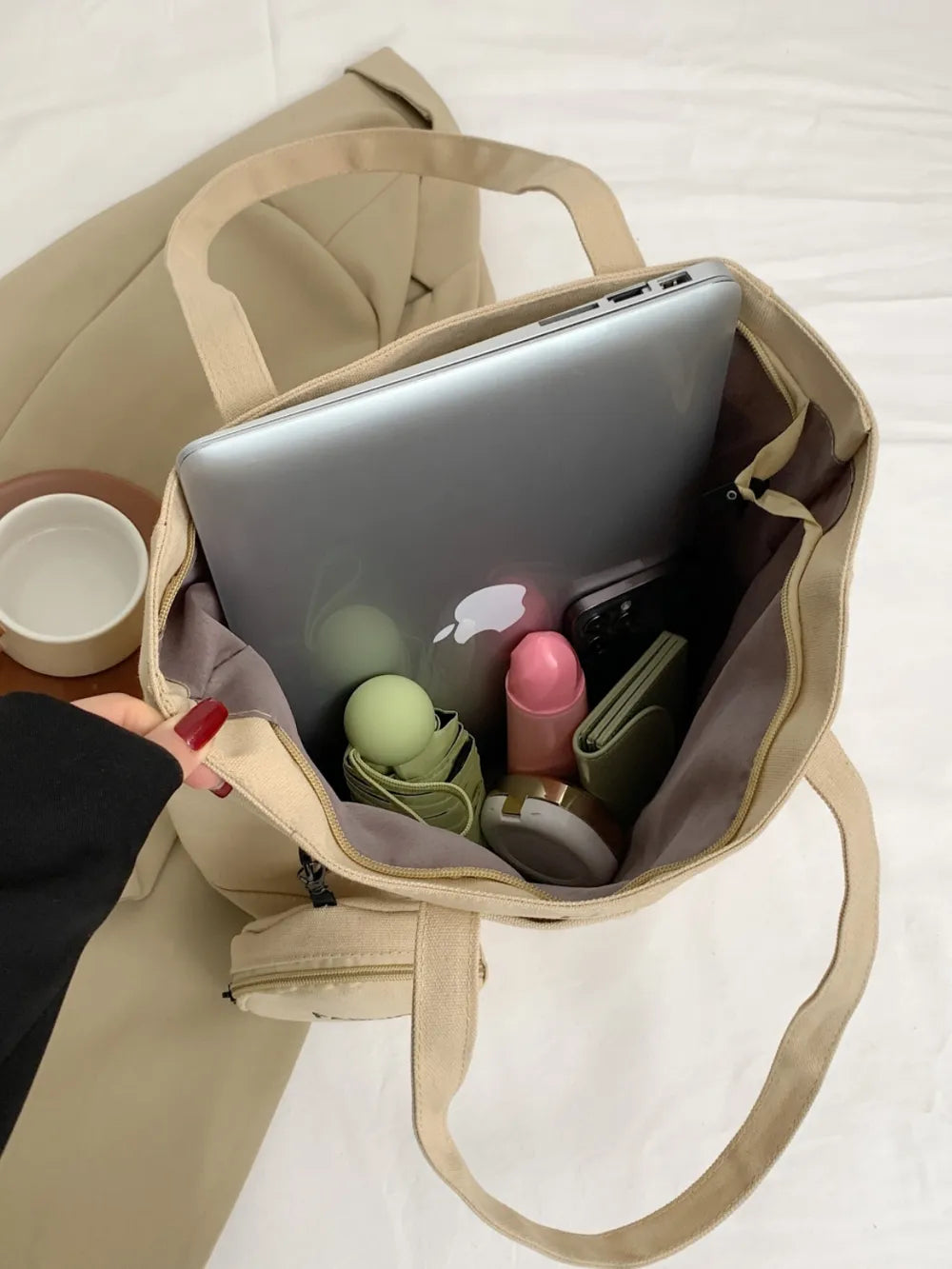 Canvas Tote Bag with Pouch - Premium Tote Bag from Trendsi - Just $39.99! Shop now at Handbags Specialist Headquarter