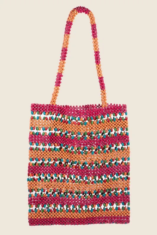 Fame Contrast Wooden Beaded Tote Bag - Premium Tote Bag from Trendsi - Just $38.99! Shop now at Handbags Specialist Headquarter