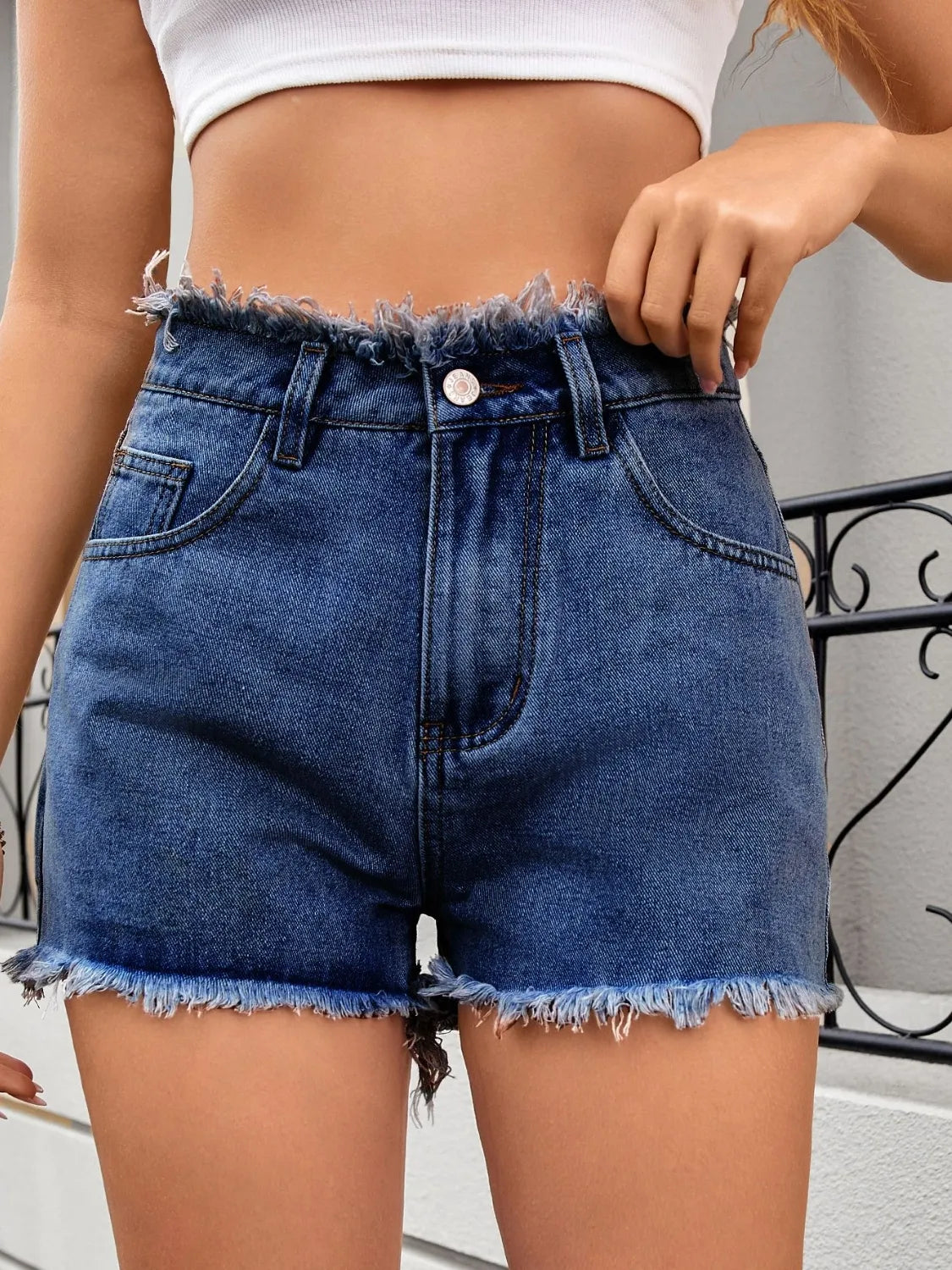 Washed Raw Hem Denim Shorts - Premium Women / Jeans & Denim from Trendsi - Just $23.02! Shop now at Handbags Specialist Headquarter