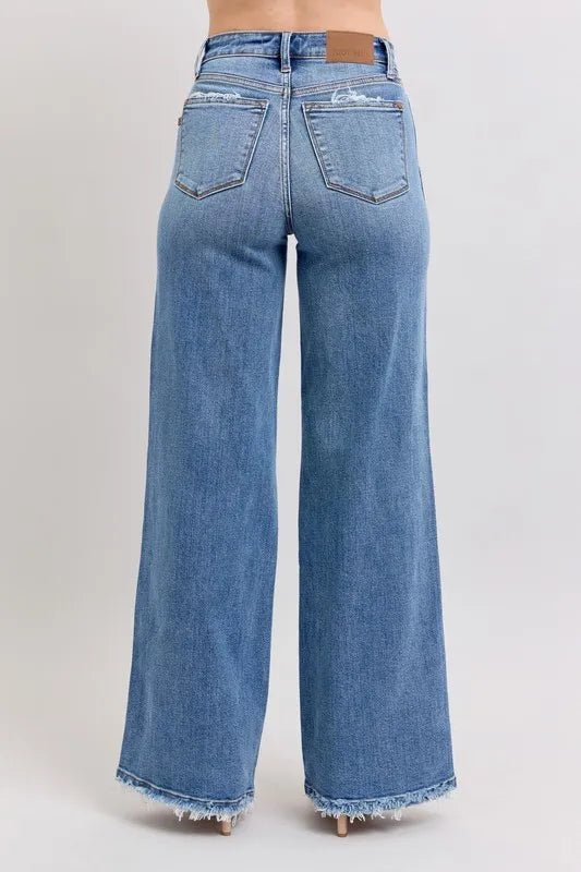 Judy Blue Full Size Raw Hem Wide Leg Jeans Plus Size - Premium Women / Jeans & Denim from Trendsi - Just $67.99! Shop now at Handbags Specialist Headquarter