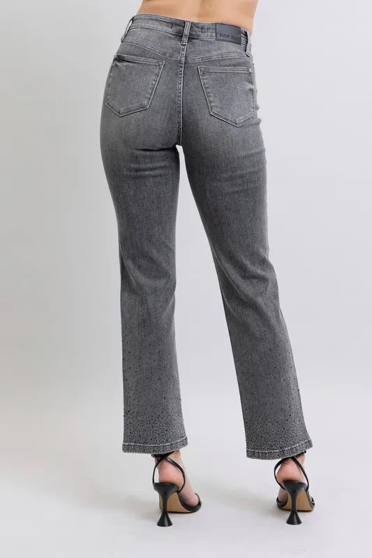 Judy Blue Full Size High Waist Rhinestone Straight Jeans Plus Size - Premium Women / Jeans & Denim from Trendsi - Just $81.99! Shop now at Handbags Specialist Headquarter