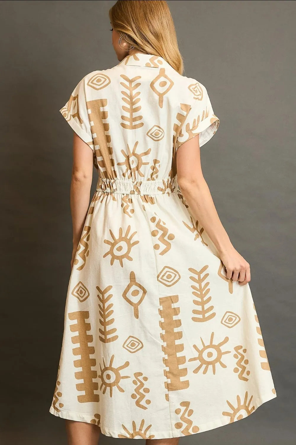 Umgee Full Size Abstract Print Elastic Waist Midi Dress Plus Size - Premium Dresses from Trendsi - Just $55.99! Shop now at Handbags Specialist Headquarter