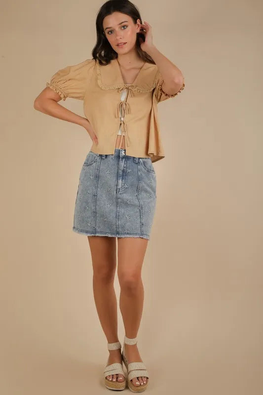 VERY J Bow Printed Casual Denim Mini Skirt - Premium Women / Jeans & Denim from Trendsi - Just $38.88! Shop now at Handbags Specialist Headquarter