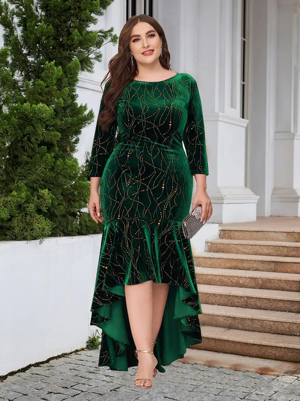 Plus Size Ruffle Hem High-Low Dress - Premium Dresses from Trendsi - Just $52.99! Shop now at Handbags Specialist Headquarter