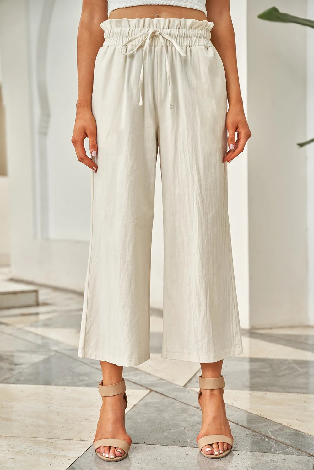 Drawstring Paperbag Waist Wide Leg Pants - Premium Women Pants from Trendsi - Just $31.99! Shop now at Handbags Specialist Headquarter