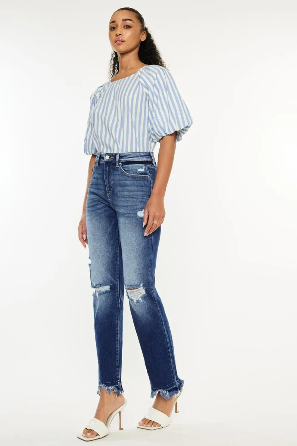 Kancan High Rise Distressed Slim Straight Jeans - Premium Sleepwear from Trendsi - Just $63.99! Shop now at Handbags Specialist Headquarter