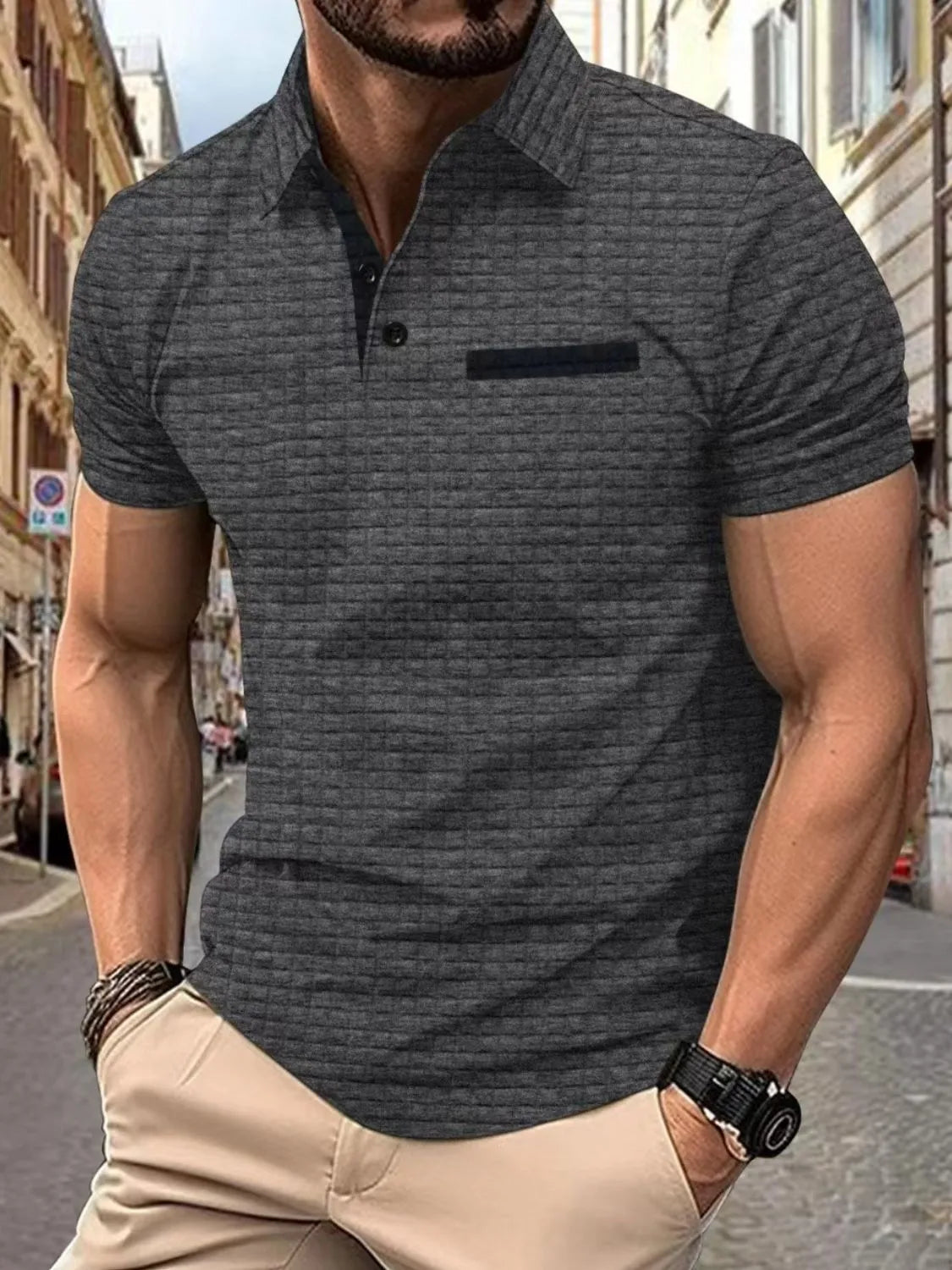 Men's Full Size Collared Neck Short Sleeve Polo Plus Size - Premium Men's Shirts from Trendsi - Just $27.06! Shop now at Handbags Specialist Headquarter