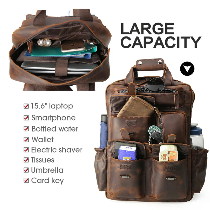 Custom ODM &OEM Retro Genuine Crazy Horse Leather Men Laptop Backpack Luxury Vintage Pure Real Cow Leather Backpack Man - Premium Backpack Bags from Handbags Specialist Headquarter - Just $165.99! Shop now at Handbags Specialist Headquarter