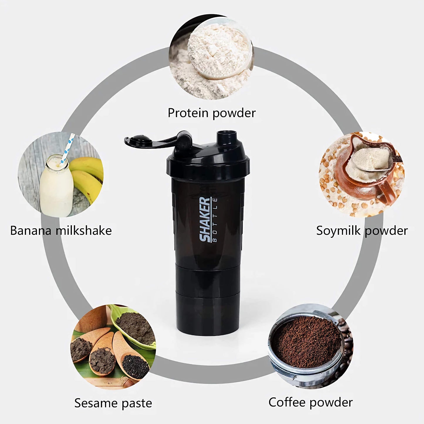 3-Layer Protein Shaker Bottle – Leakproof, BPA-Free, with Powder & Pill Storage for Fitness and Gym