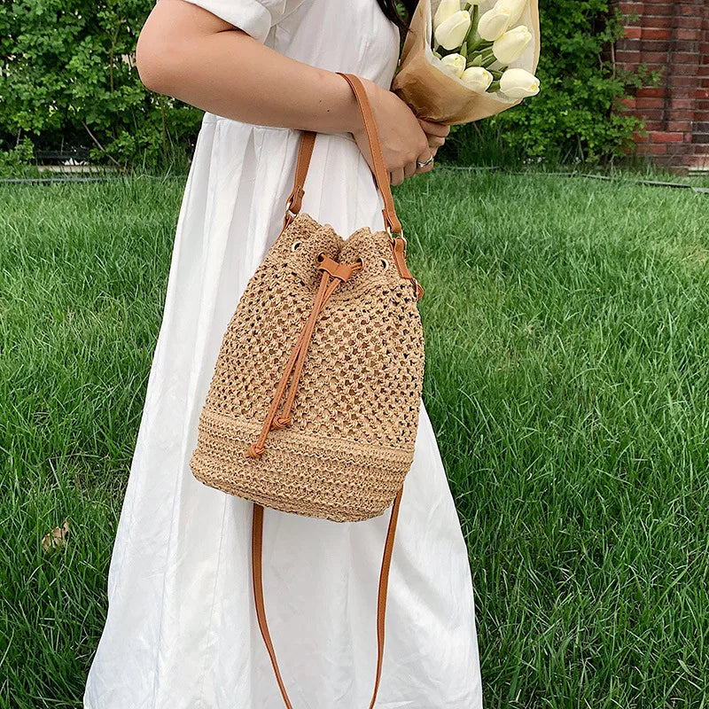 Woven Straw Bag Ladies Bucket Crossbody Bag Summer Beach Bag Retro Travel Shoulder Bags Small Travel Purse and Handbag For Women - Premium Tote Bag from eprolo - Just $32.99! Shop now at Handbags Specialist Headquarter