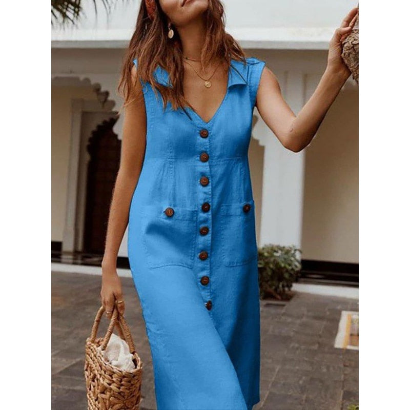 Vintage Fashion Loose Comfortable V-neck Dresses - Premium from Shop1103664268 Store - Just $29.99! Shop now at Handbags Specialist Headquarter
