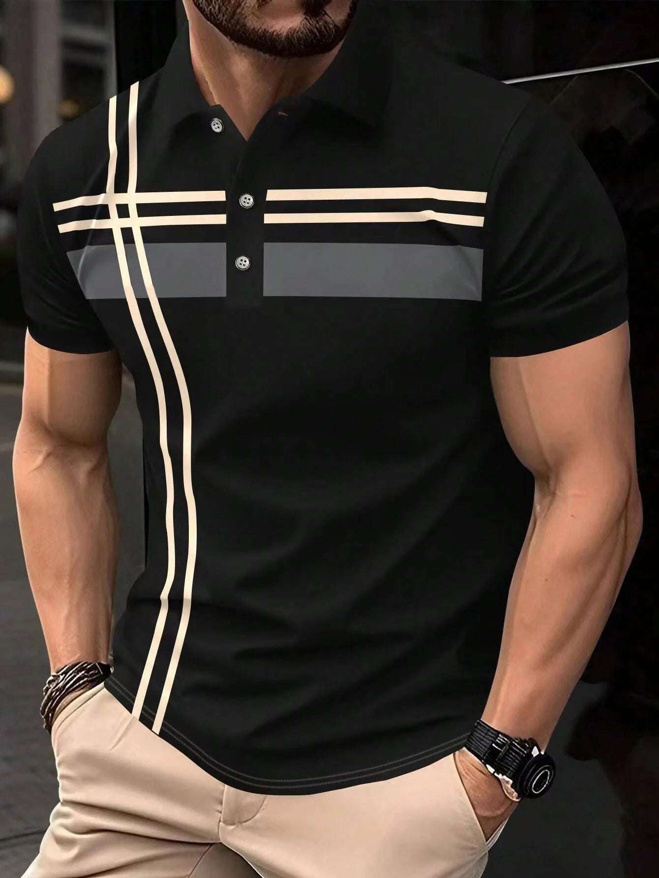 Manfinity Mode Men Plaid Contrast Color Polo Shirt Graphic Short Sleeve Men's Business Polo Shirt Flip Collar Casual T-shirt - Premium Men's Polo shirt from Handbags Specialist Headquarter - Just $30.95! Shop now at Handbags Specialist Headquarter