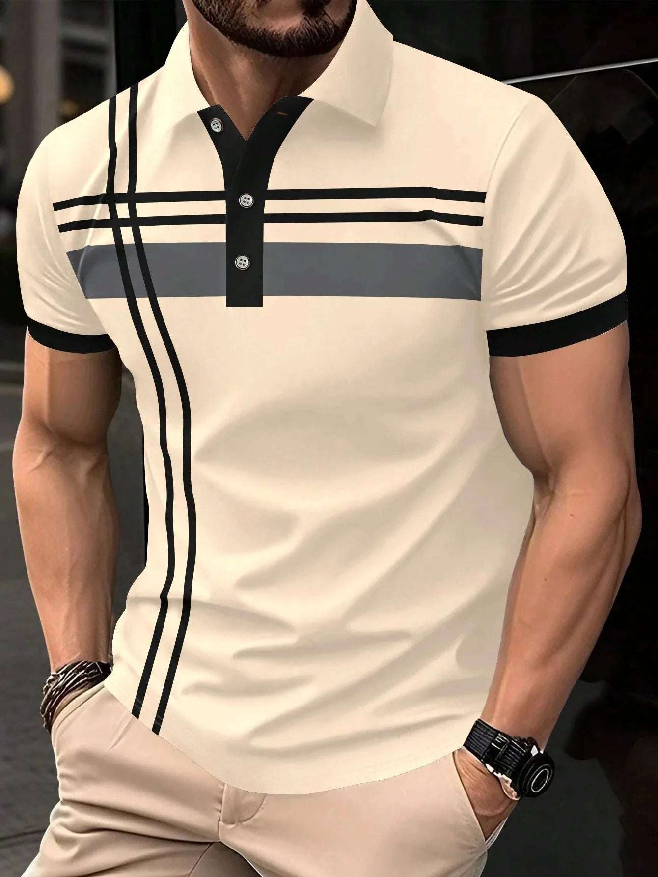 Manfinity Mode Men Plaid Contrast Color Polo Shirt Graphic Short Sleeve Men's Business Polo Shirt Flip Collar Casual T-shirt - Premium Men's Polo shirt from Handbags Specialist Headquarter - Just $30.95! Shop now at Handbags Specialist Headquarter