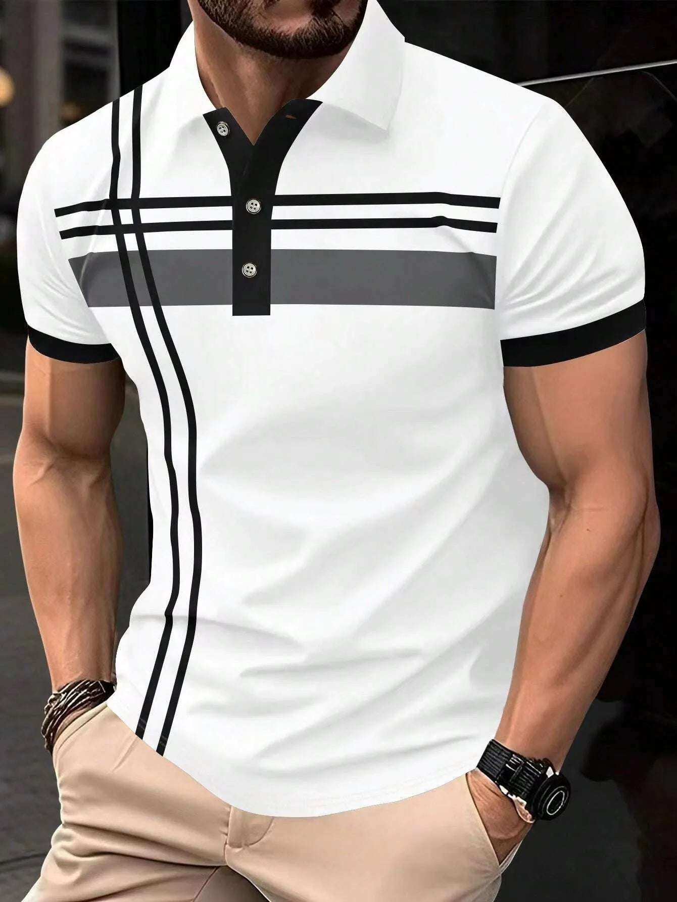 Manfinity Mode Men Plaid Contrast Color Polo Shirt Graphic Short Sleeve Men's Business Polo Shirt Flip Collar Casual T-shirt - Premium Men's Polo shirt from Handbags Specialist Headquarter - Just $30.95! Shop now at Handbags Specialist Headquarter