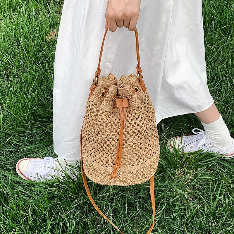 Woven Straw Bag Ladies Bucket Crossbody Bag Summer Beach Bag Retro Travel Shoulder Bags Small Travel Purse and Handbag For Women - Premium Tote Bag from eprolo - Just $32.99! Shop now at Handbags Specialist Headquarter