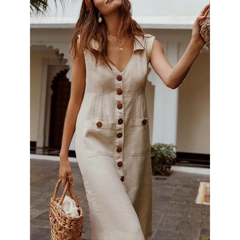 Vintage Fashion Loose Comfortable V-neck Dresses - Premium from Shop1103664268 Store - Just $29.99! Shop now at Handbags Specialist Headquarter