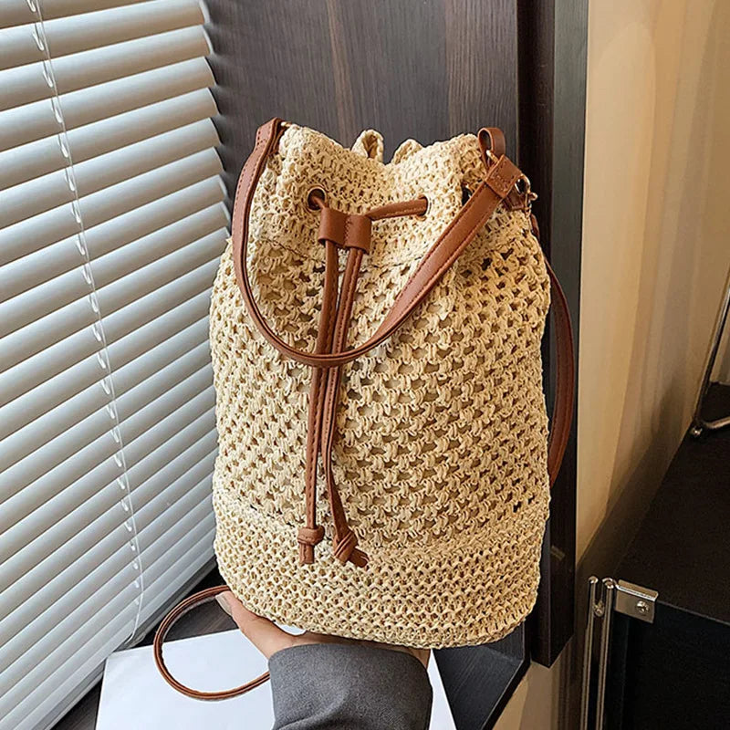 Woven Straw Bag Ladies Bucket Crossbody Bag Summer Beach Bag Retro Travel Shoulder Bags Small Travel Purse and Handbag For Women - Premium Tote Bag from eprolo - Just $32.99! Shop now at Handbags Specialist Headquarter