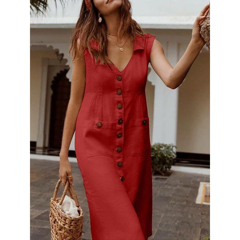 Vintage Fashion Loose Comfortable V-neck Dresses - Premium from Shop1103664268 Store - Just $29.99! Shop now at Handbags Specialist Headquarter
