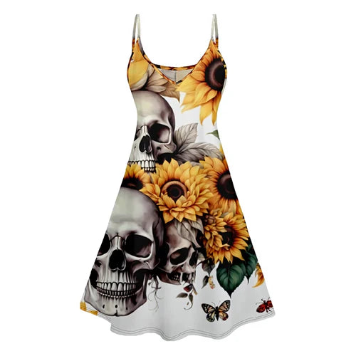 Dressfo Women's Summer Dresses Halloween Rose Injured Skull Print Hem - Premium from Dressfo Gothic Clothing Store - Just $31.99! Shop now at Handbags Specialist Headquarter