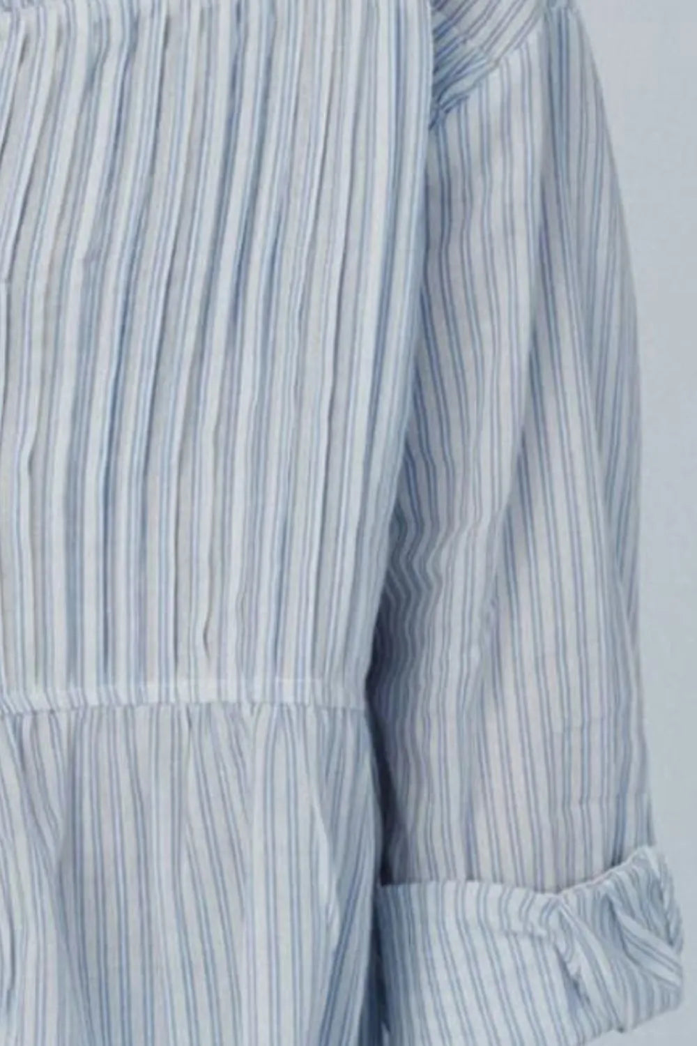 Frill Striped Collared Neck Long Sleeve Shirt - Premium Tops from Trendsi - Just $49.92! Shop now at Handbags Specialist Headquarter