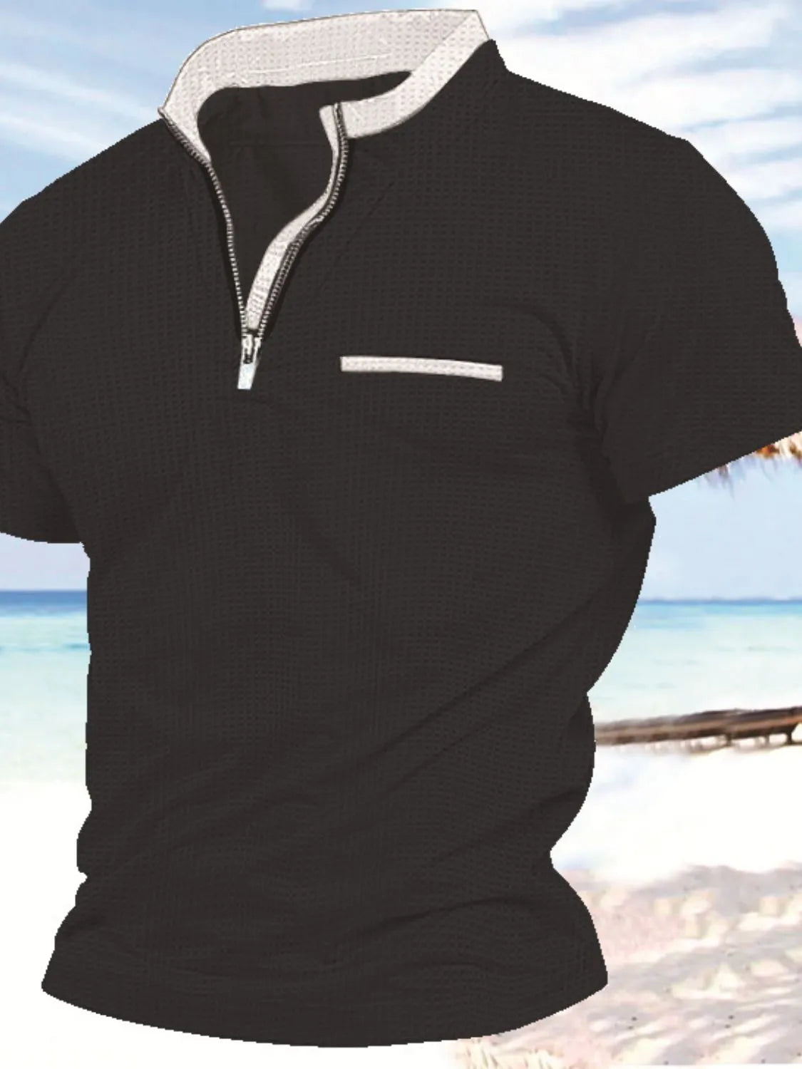 Men's Full Size Zip Collar Short Sleeve Polo Plus Size - Premium Men's Shirts from Trendsi - Just $32.46! Shop now at Handbags Specialist Headquarter
