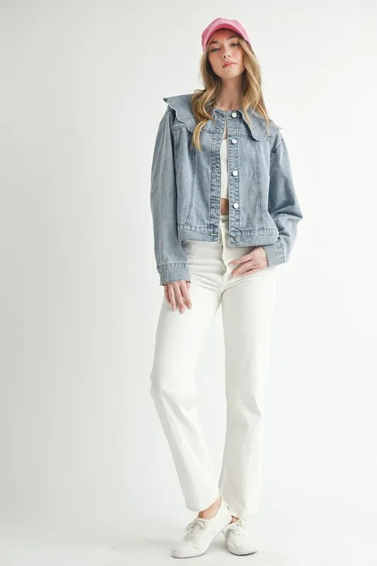 MABLE Scallop Peter Pan Collar Denim Jacket - Premium Women / Jeans & Denim from Trendsi - Just $64.90! Shop now at Handbags Specialist Headquarter