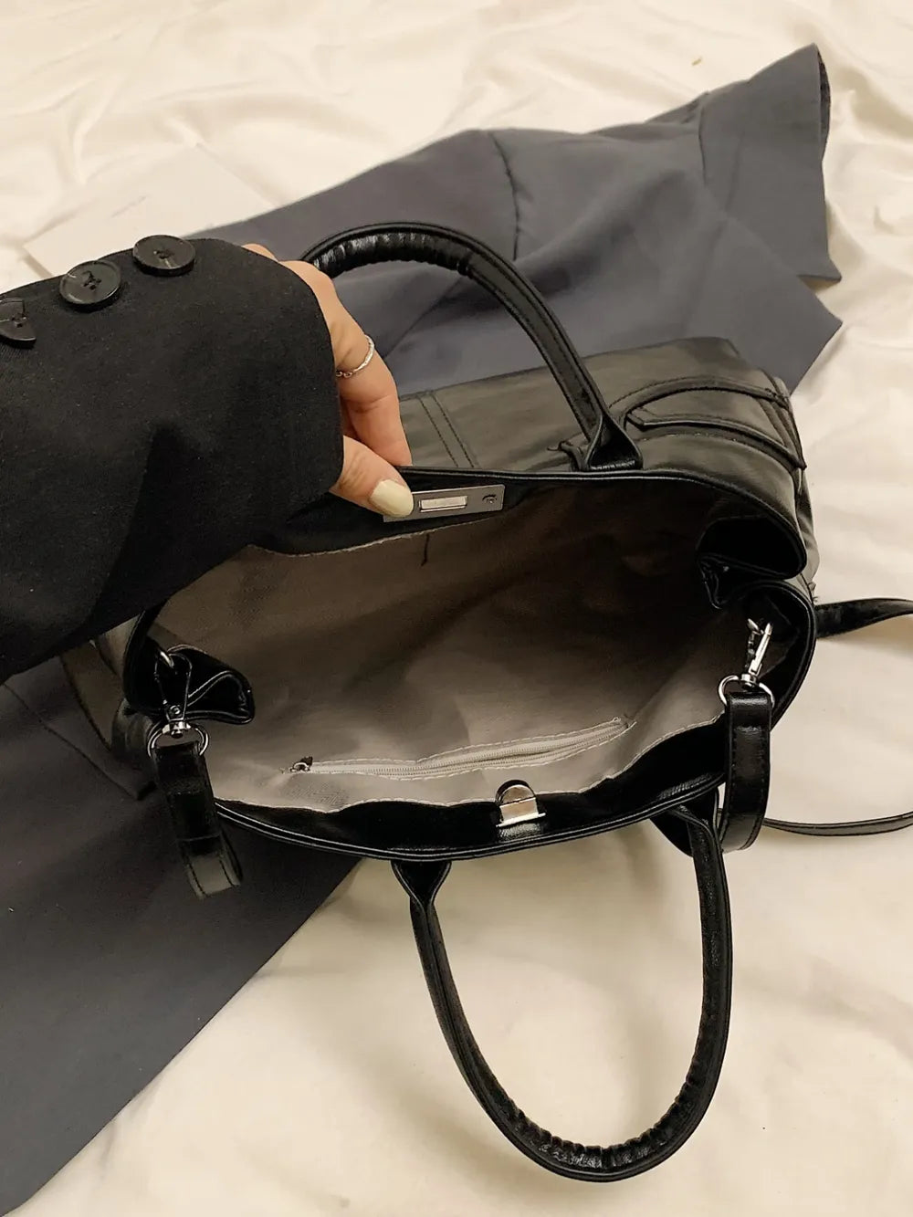 PU Leather Handbag with Pendant - Premium Tote Bag from Trendsi - Just $40.99! Shop now at Handbags Specialist Headquarter