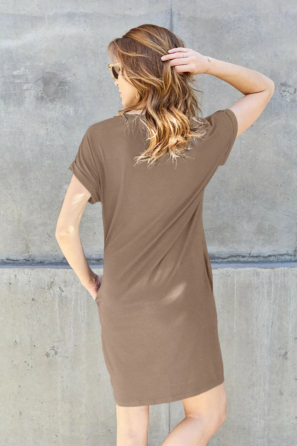 Basic Bae Full Size Round Neck Short Sleeve Dress with Pockets - Premium Dresses from Trendsi - Just $26! Shop now at Handbags Specialist Headquarter
