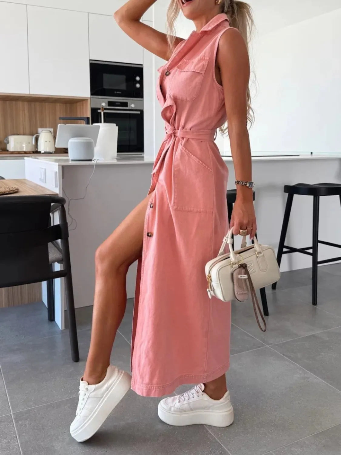 Button Front Sleeveless Denim Dress - Premium Women / Jeans & Denim from Trendsi - Just $51.62! Shop now at Handbags Specialist Headquarter