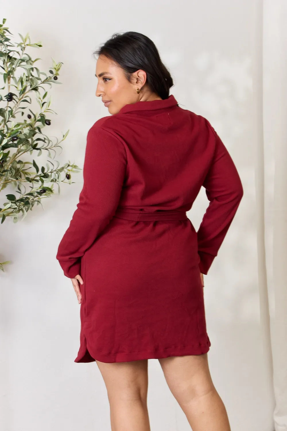 Culture Code Full Size Tie Front Half Zip Long Sleeve Shirt Dress - Premium Dresses from Trendsi - Just $37.99! Shop now at Handbags Specialist Headquarter