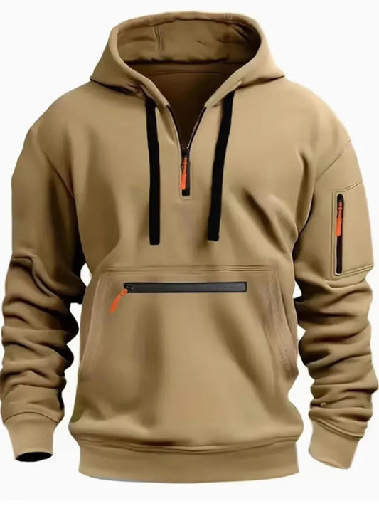 Men's Full Size Half Zip Long Sleeve Hoodie Plus Size - Premium Men's Sweatshirts from Trendsi - Just $25.78! Shop now at Handbags Specialist Headquarter