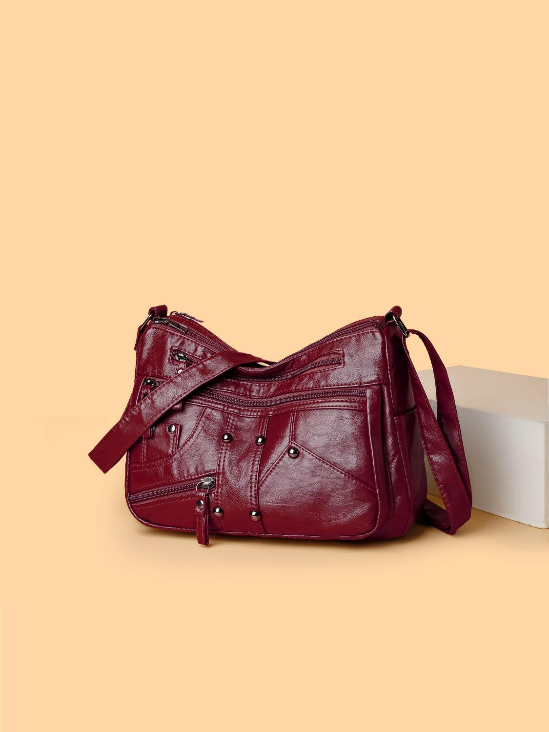 PU Leather Adjustable Strap Shoulder Bag.