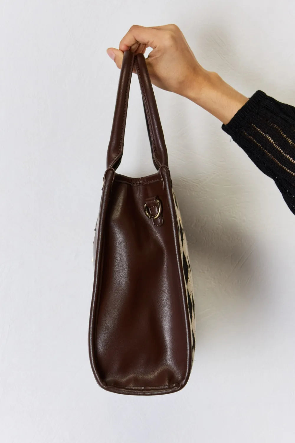 David Jones Argyle Pattern PU Leather Handbag - Premium Handbags from Trendsi - Just $51.99! Shop now at Handbags Specialist Headquarter