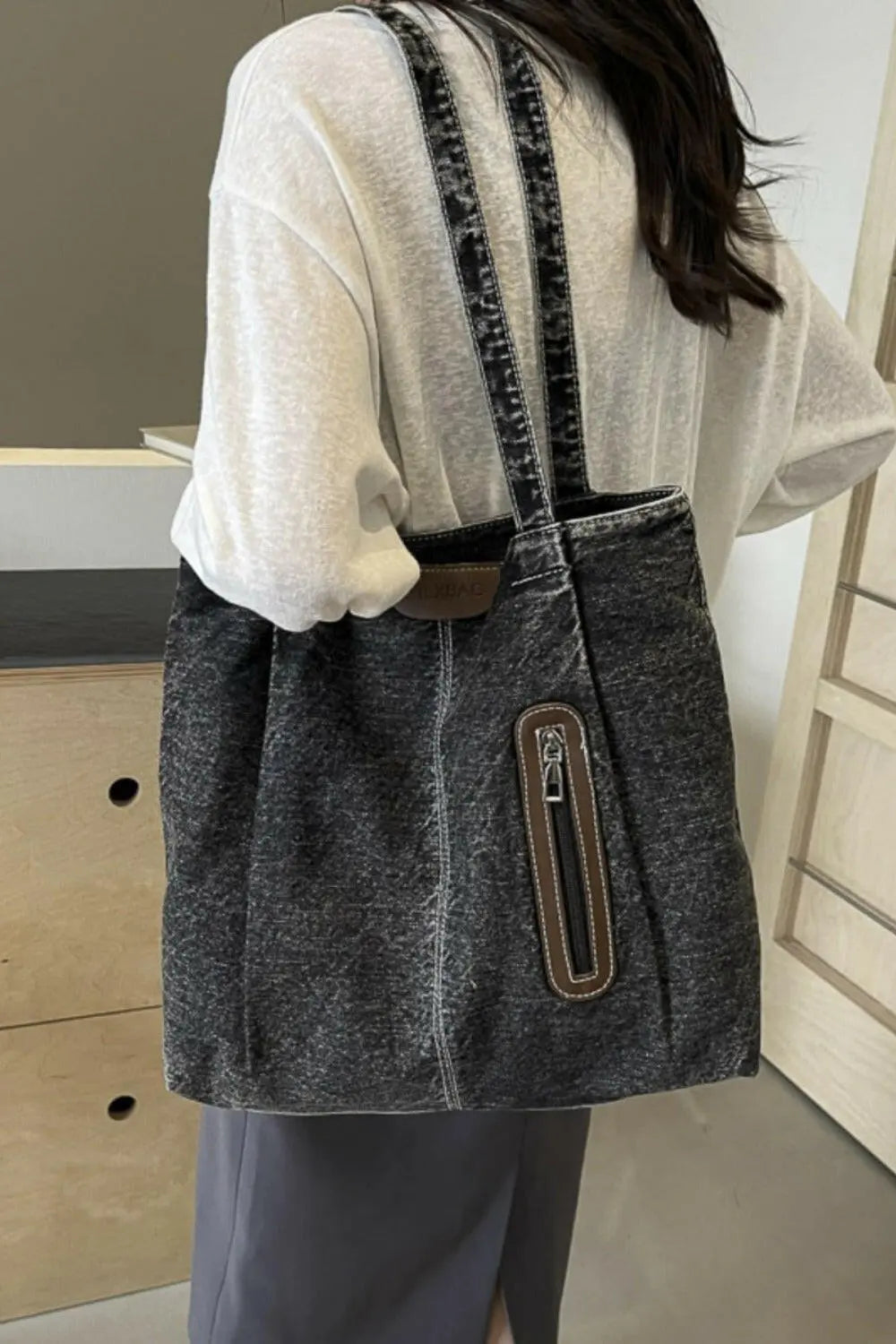 Medium Denim Tote Bag.