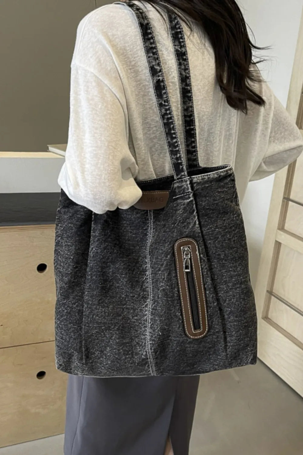 Medium Denim Tote Bag - Premium Tote Bag from Trendsi - Just $32.99! Shop now at Handbags Specialist Headquarter