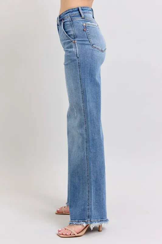 Judy Blue Full Size Raw Hem Wide Leg Jeans Plus Size - Premium Women / Jeans & Denim from Trendsi - Just $67.99! Shop now at Handbags Specialist Headquarter