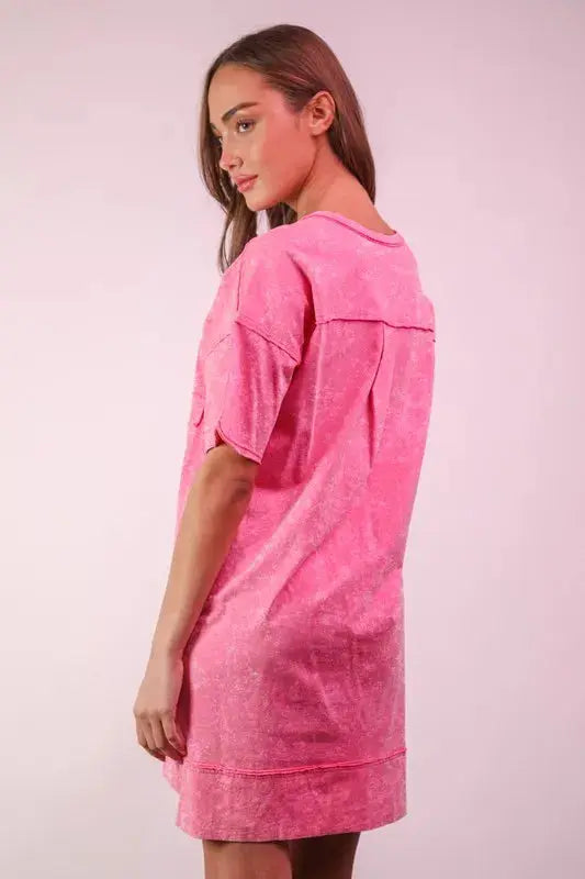 VERY J Plus Size Mineral Washed Knit Shift Mini Dress.