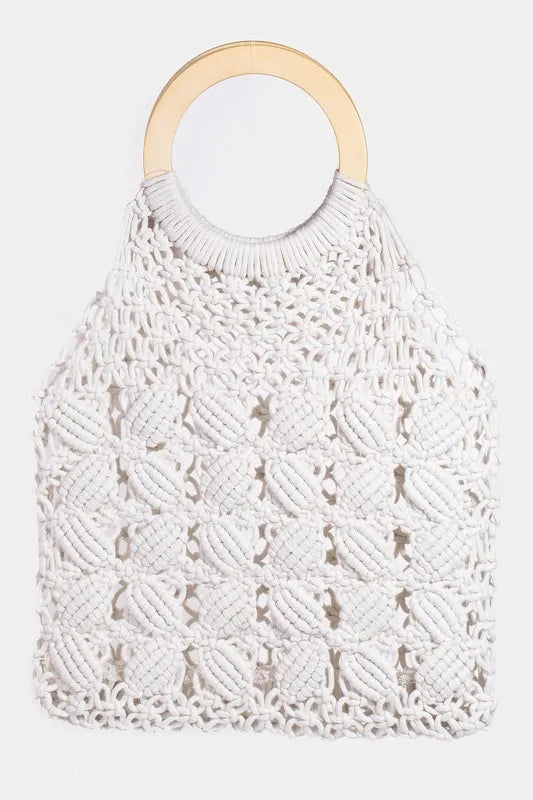 Fame Boho Braided Wooden Top Handle Bag.