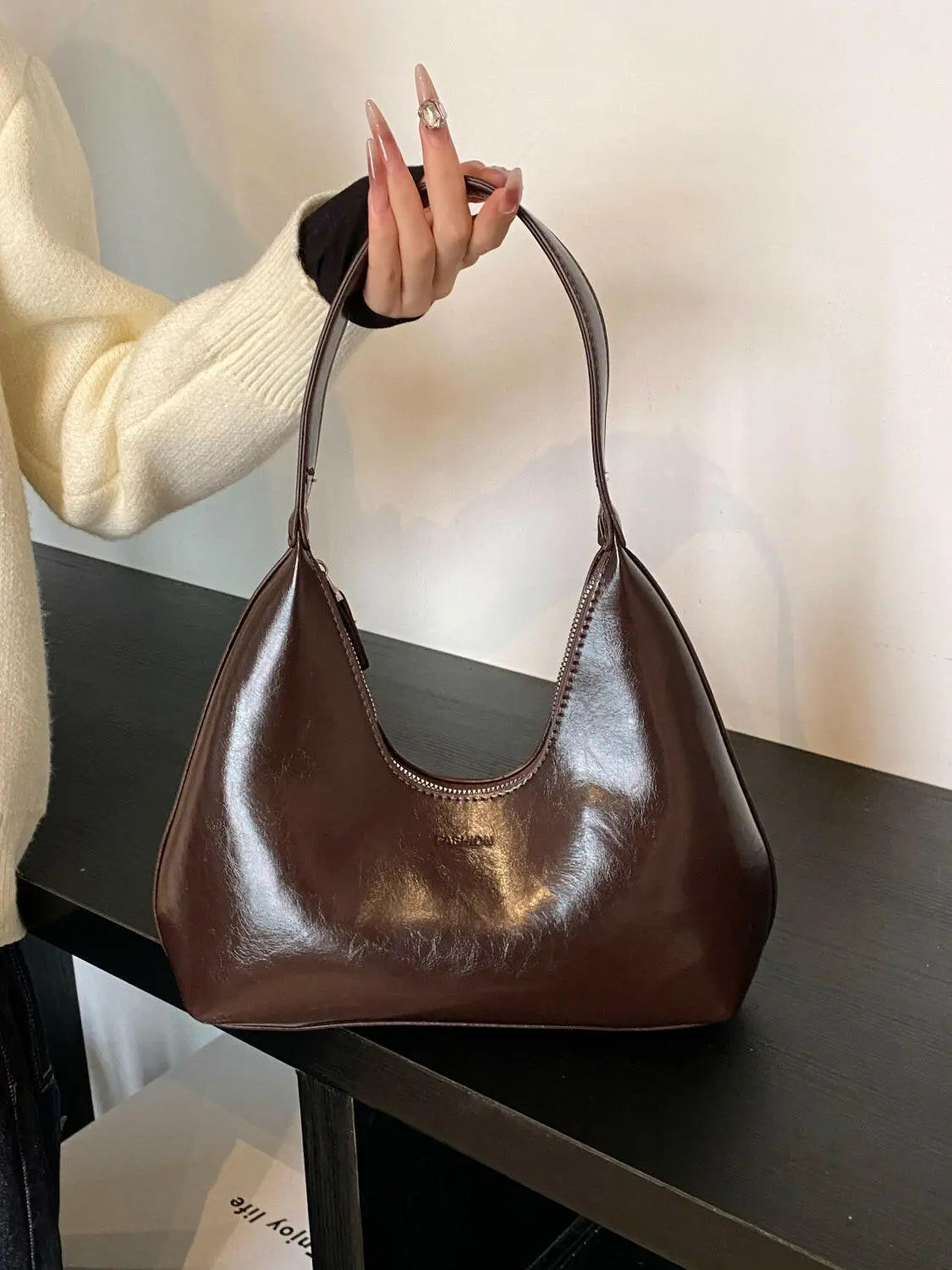 PU Leather Moon Shape Shoulder Bag.