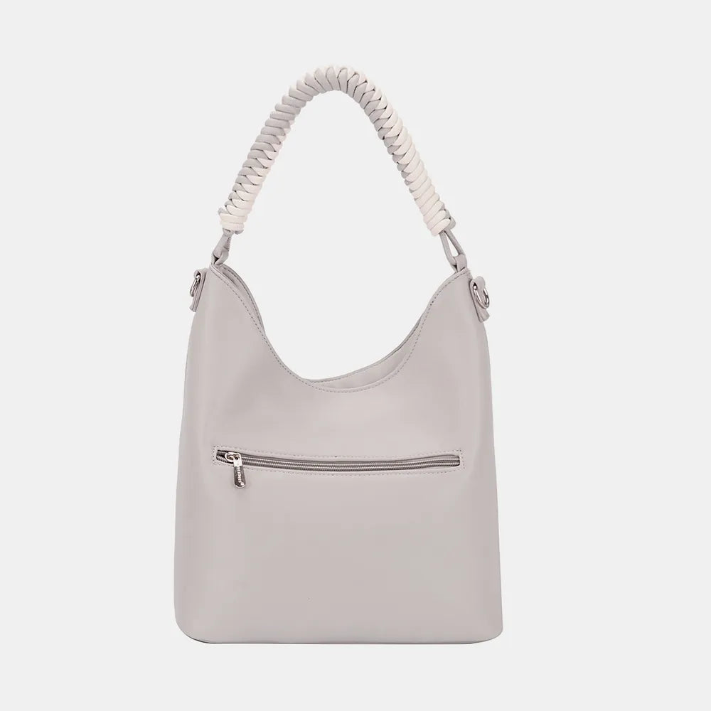 David Jones Woven Handle PU Leather Handbag - Premium Tote Bag from Trendsi - Just $42.99! Shop now at Handbags Specialist Headquarter